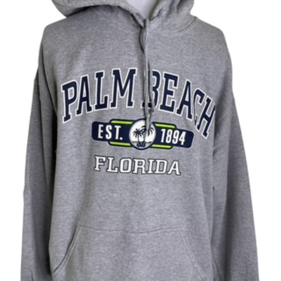Gildan Heavy Drawstring Gray Hoodie with Palm Beach Logo Men's L - Picture 2 of 9